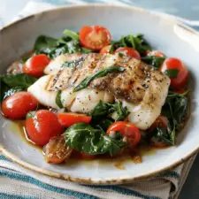 Grilled Cod with Spinach and Tomatoes
