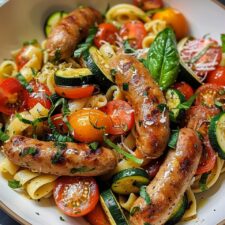 Chicken Sausages with Zucchini, Tomatoes, and Pasta Recipe