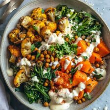 Glow Bowl Recipe: Roasted Veggie, Tahini Yogurt Sauce